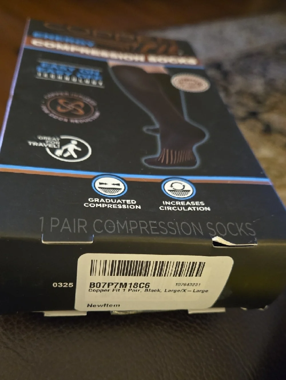 Copper Fit 1 Pair Men's Energy Compression Socks Black Eady On Easy Off L/XL New